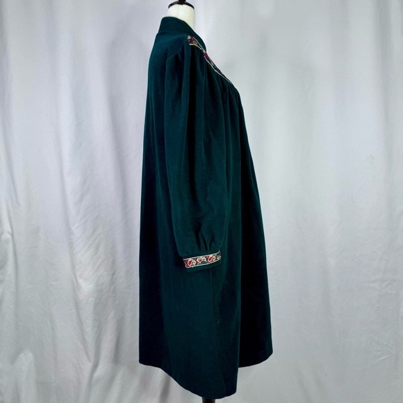 Vintage Vanity Fair Velour Housecoat zip front forest green gold metallic trim L - Picture 3 of 9